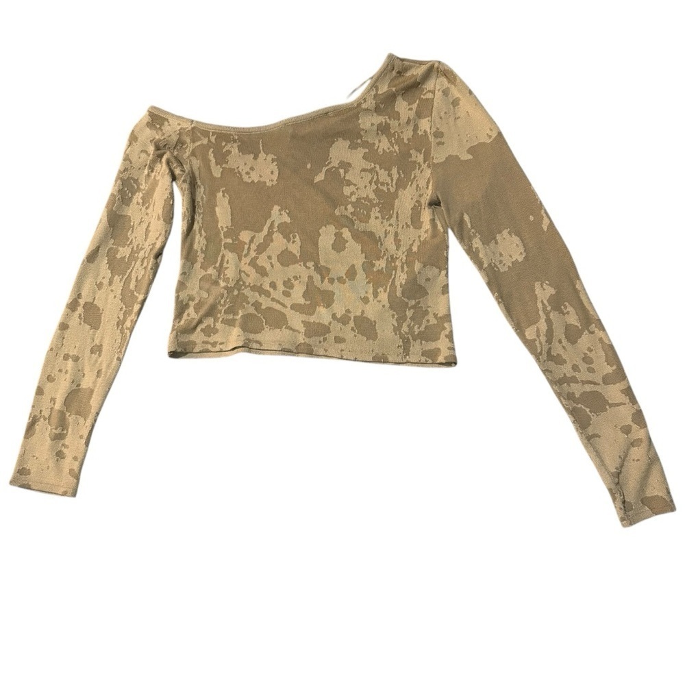 ZARA Medium Asymmetrical One Shoulder Textured Knit Long Sleeve Top Beige Tan - Picture 8 of 8